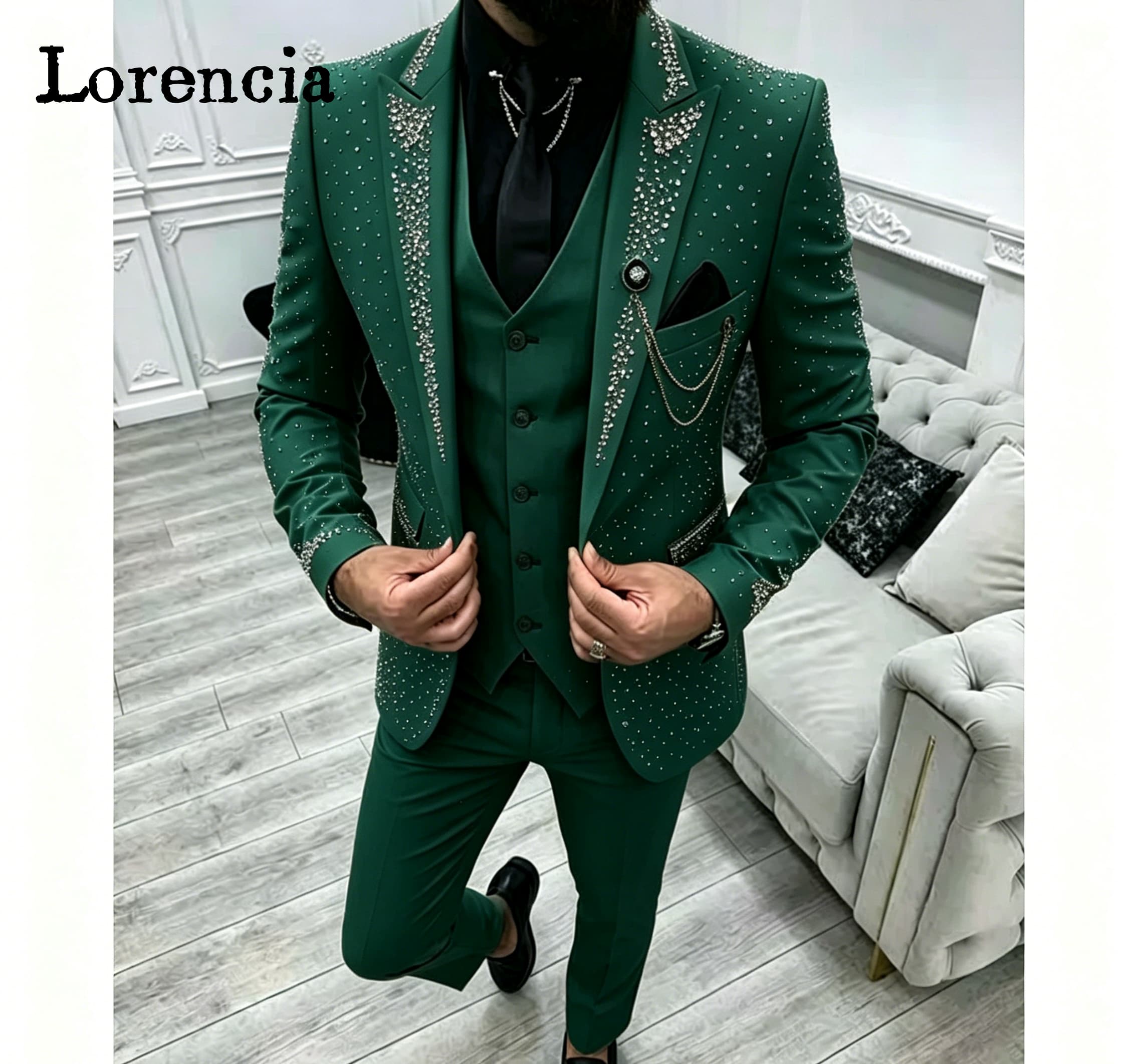 Men'S Formal Evening Wear - ชุดสูทผู้ชาย 3 ชิ้นสุดหรู ปกแหลม ประกอบด้วยเสื้อเบลเซอร์ เสื้อกั๊ก