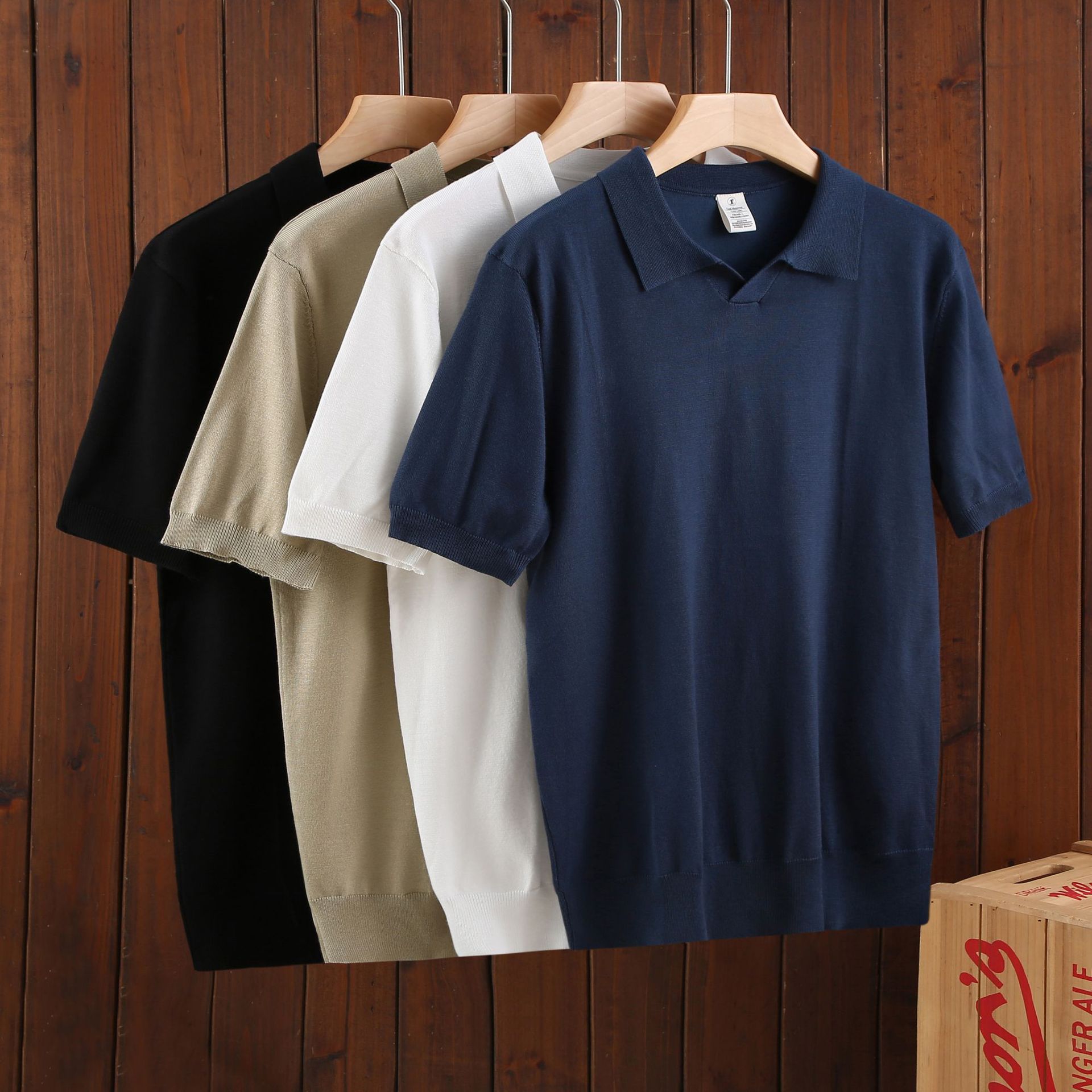 Men'S Polo Formal Wear - เสื้อสเวตเตอร์คอปกโปโลทรงเข้ารูปสำหรับผู้ชาย ผ้าถักลายแจ็คการ์ด สีเบจ เทา น้ำตาล ดำ