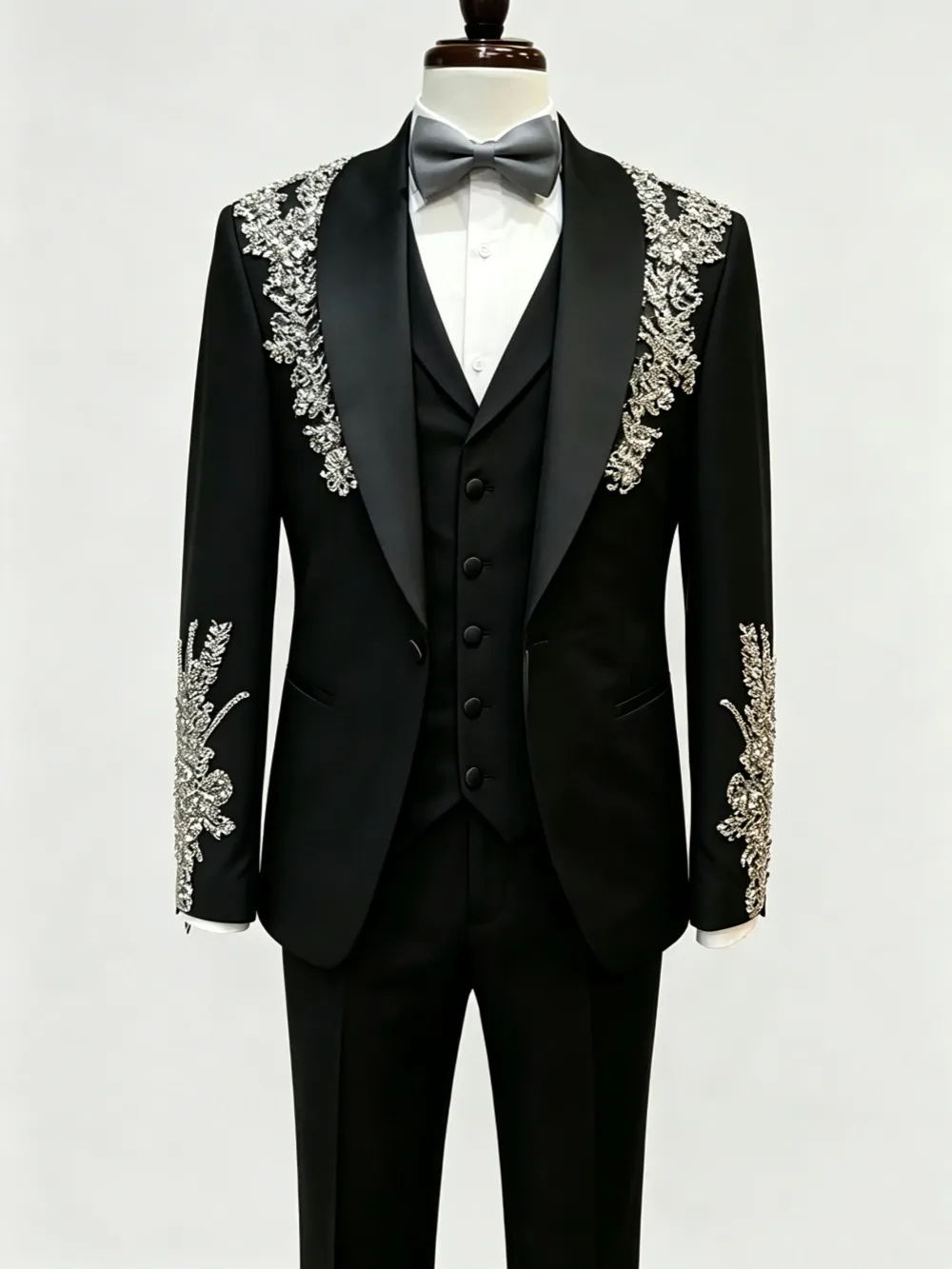 Men'S Formal Evening Wear - ชุดทักซิโด้งานแต่งงานแบบเป็นทางการ ปกผ้าคลุมไหล่ ชุดสูทผู้ชาย 2 ชิ้น แจ็คเก็ตคริสตัลหรูหรา